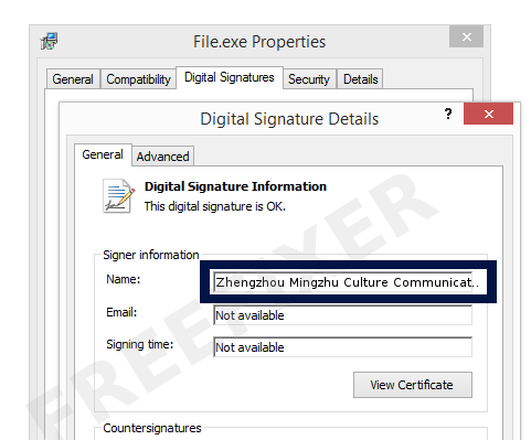 Screenshot of the Zhengzhou Mingzhu Culture Communication Co.,Ltd. certificate